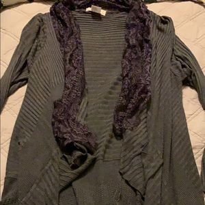 Grace & Lace Gray Lace Flip Cardigan